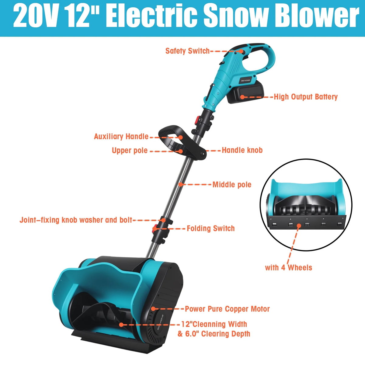 Cordless Snow Shovel, 21V Electric Snow Thrower,10 Inchsnow Shovel,With 2 Batteries