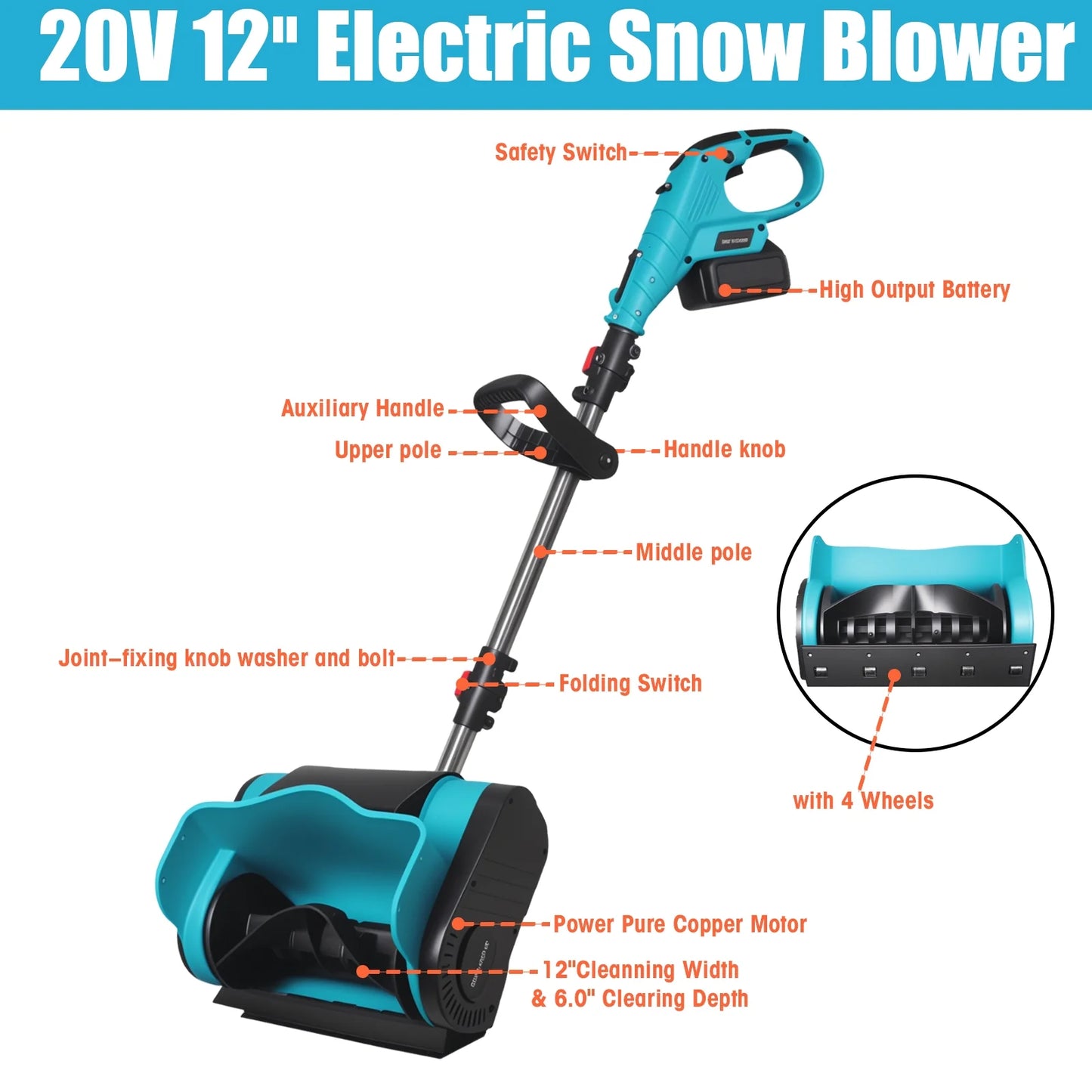 Cordless Snow Shovel, 21V Electric Snow Thrower,10 Inchsnow Shovel,With 2 Batteries