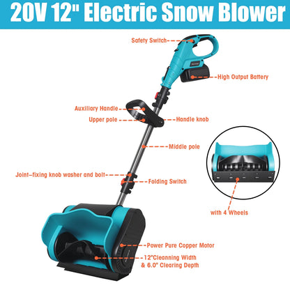 Cordless Snow Shovel, 21V Electric Snow Thrower,10 Inchsnow Shovel,With 2 Batteries